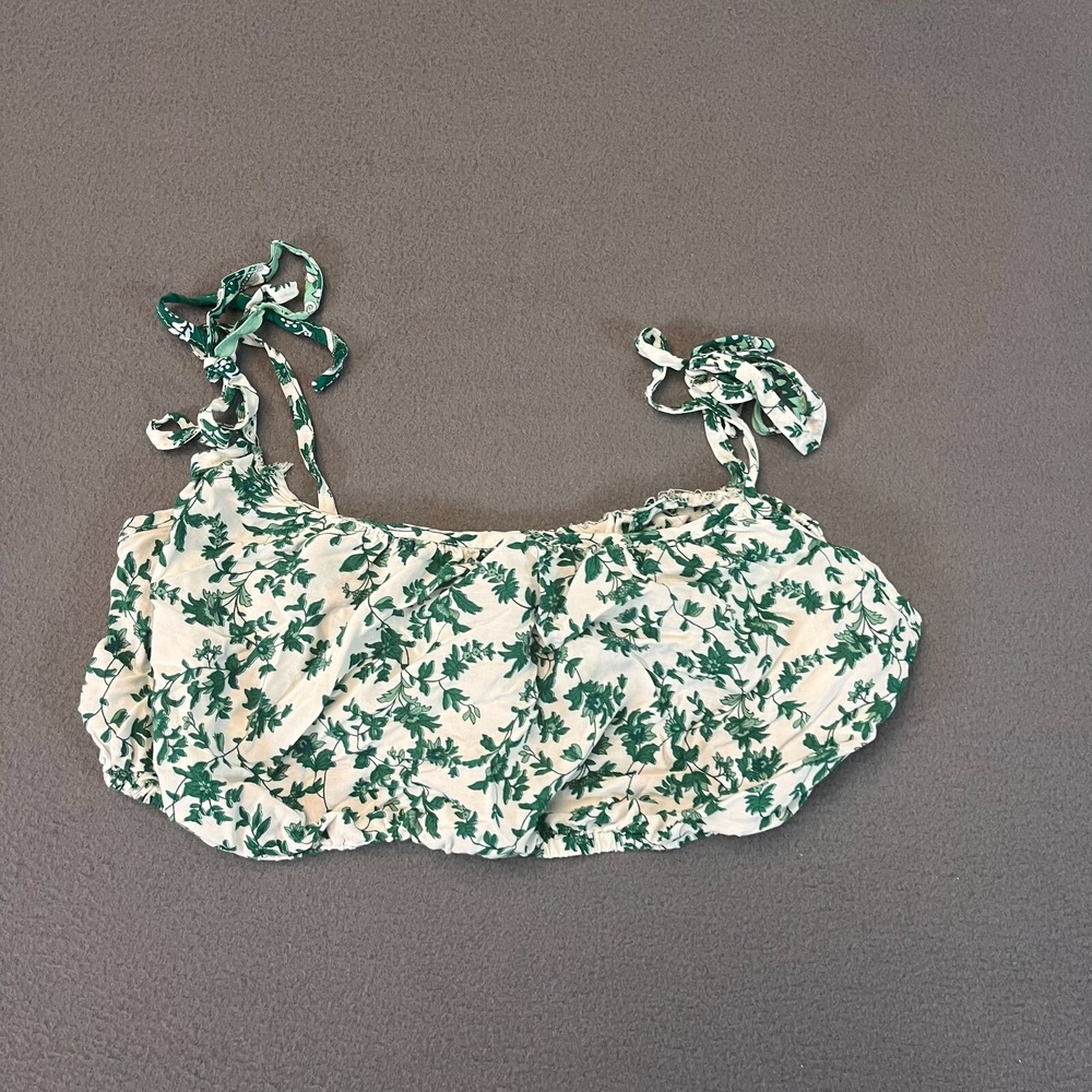 Unbranded PRINCESS POLLY Style Green White Meadow‎ Floral Crop Top Sz Sm/Med